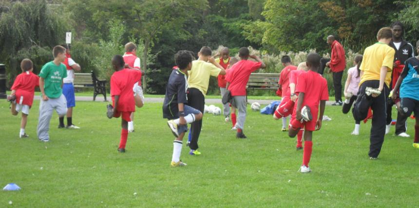 Football Buddies children during a warm up